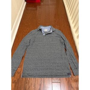Faherty Mens Organic Cotton Long Sleeve Striped Polo Shirt Grey White Small
